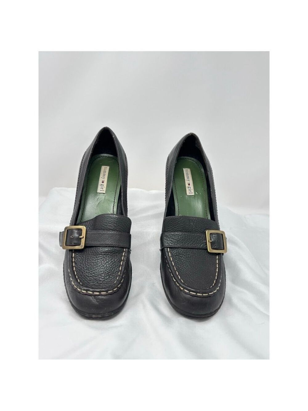 Tommy Girl Brown Leather Buckle Heels Size 9.5 - Picture 3 of 8